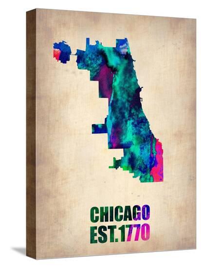 Chicago Watercolor Map-NaxArt-Stretched Canvas