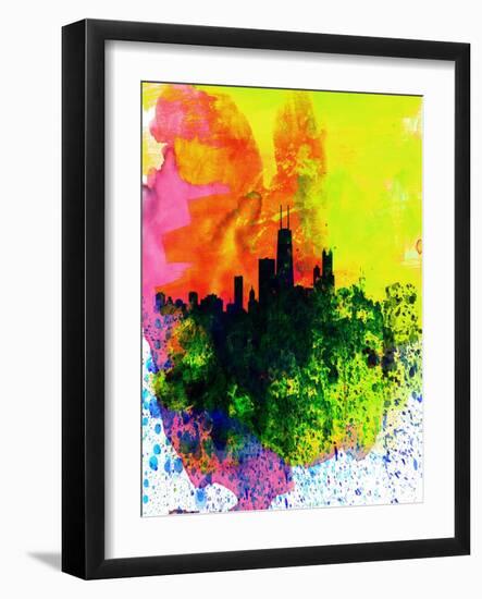 Chicago Watercolor Skyline-NaxArt-Framed Art Print