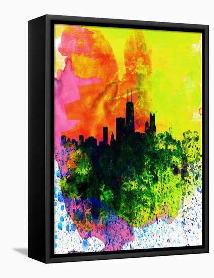 Chicago Watercolor Skyline-NaxArt-Framed Stretched Canvas