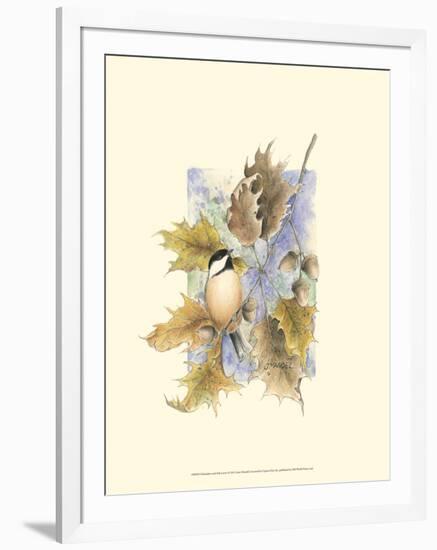 Chickadee and Oak Leaves-Janet Mandel-Framed Art Print