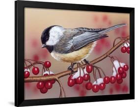 Chickadee with Berries-William Vanderdasson-Framed Premium Giclee Print