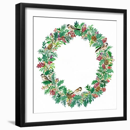 Chickadee Wreath-Lauren Wan-Framed Giclee Print