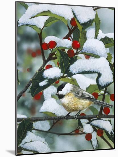 Chickadees and Holly Branch-William Vanderdasson-Mounted Giclee Print