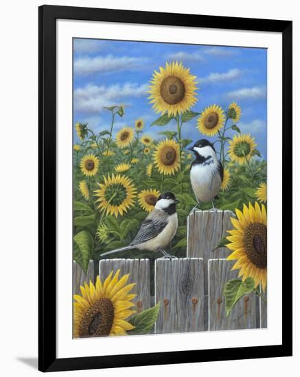 Chickadees and Sunflowers-Robert Wavra-Framed Giclee Print