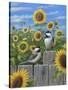 Chickadees and Sunflowers-Robert Wavra-Stretched Canvas