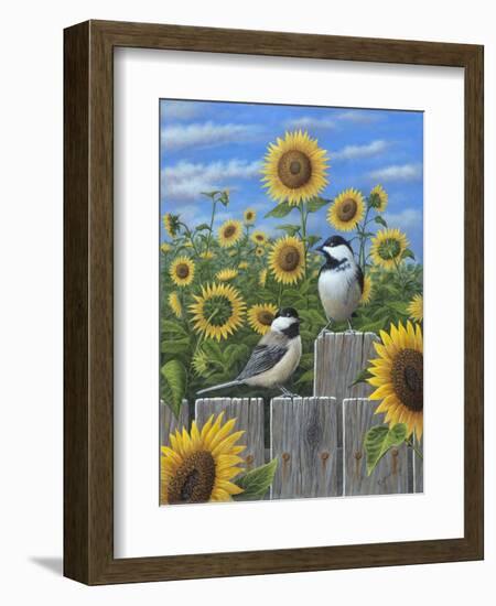 Chickadees and Sunflowers-Robert Wavra-Framed Giclee Print