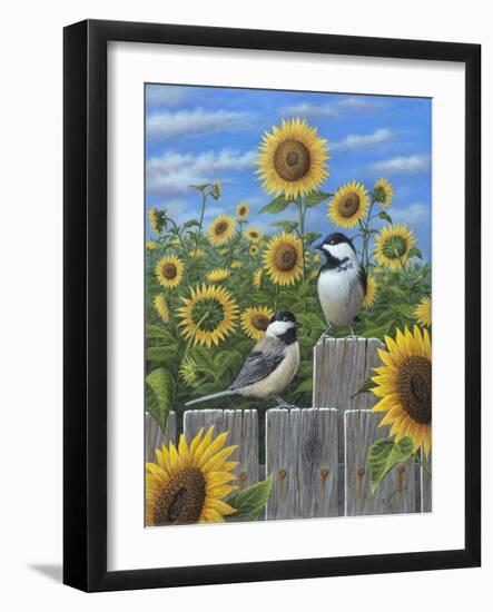 Chickadees and Sunflowers-Robert Wavra-Framed Giclee Print