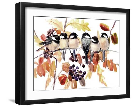 Chickadees In The Fall-Suren Nersisyan-Framed Art Print