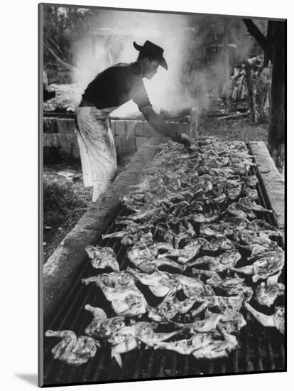 Chicken and Pork Cooking on the Grill During Flordia Swamp Barbeque-null-Mounted Photographic Print