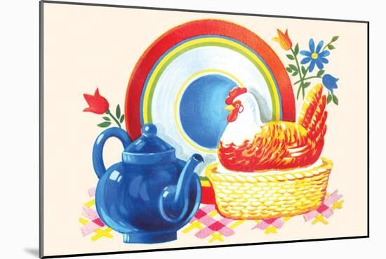 Chicken Casserole Dish and Teapot-null-Mounted Art Print