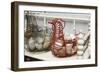 Chicken-shaped metal baskets holding rocks.-Julien McRoberts-Framed Photographic Print