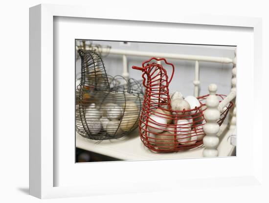 Chicken-shaped metal baskets holding rocks.-Julien McRoberts-Framed Photographic Print