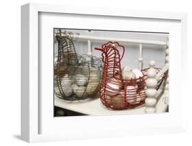 Chicken-shaped metal baskets holding rocks.-Julien McRoberts-Framed Photographic Print