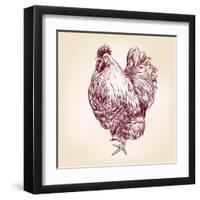 Chicken Vintage Hand Drawn Vector Illustration-VladisChern-Framed Art Print