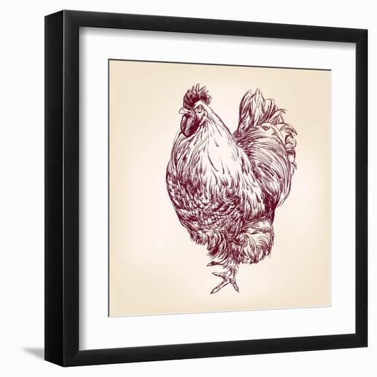 Chicken Vintage Hand Drawn Vector Illustration-VladisChern-Framed Art Print