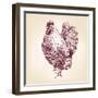 Chicken Vintage Hand Drawn Vector Illustration-VladisChern-Framed Art Print