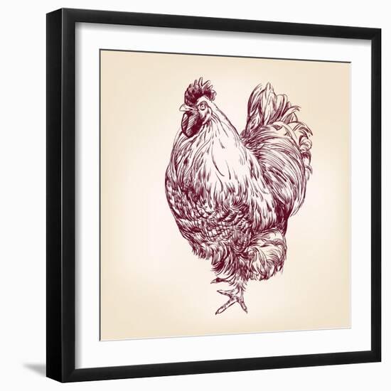Chicken Vintage Hand Drawn Vector Illustration-VladisChern-Framed Art Print