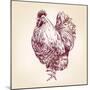 Chicken Vintage Hand Drawn Vector Illustration-VladisChern-Mounted Art Print