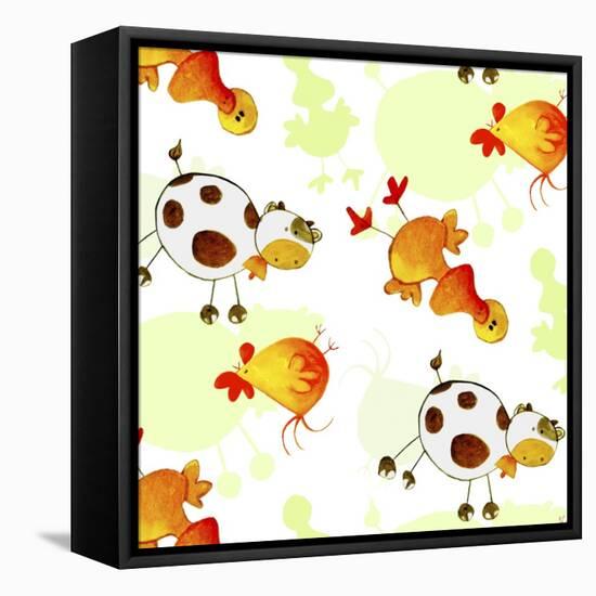 Chickens, Cows, Ducks-null-Framed Stretched Canvas