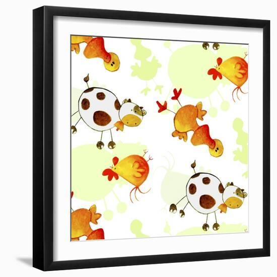 Chickens, Cows, Ducks-null-Framed Premium Giclee Print