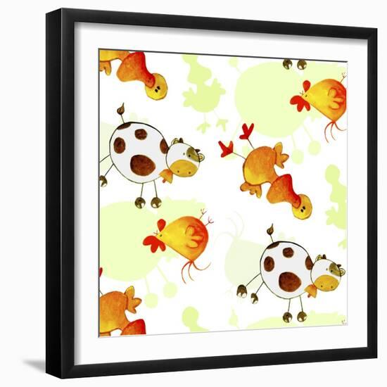 Chickens, Cows, Ducks-null-Framed Giclee Print