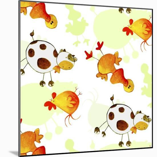 Chickens, Cows, Ducks-null-Mounted Giclee Print