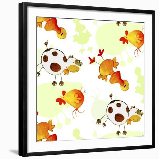 Chickens, Cows, Ducks-null-Framed Giclee Print