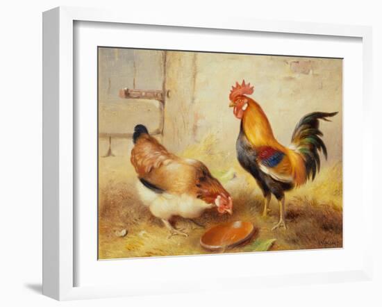 Chickens Feeding, 1920-Walter Hunt-Framed Giclee Print