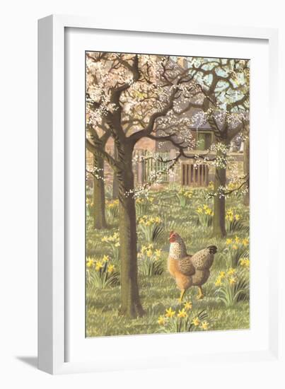Chickens in the Spring-null-Framed Art Print