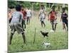 Chickens Run to Avoid a Soccer Game Played by Children from Lolovoli Village on the Island of Ambae-null-Mounted Photographic Print