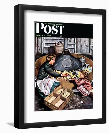 "Chicks in Incubator," Saturday Evening Post Cover, March 5, 1949-Stevan Dohanos-Framed Premium Giclee Print