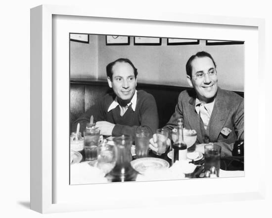 Chico (Left) and Groucho Marx at Lunch in the Famous Brown Derby Restaurant in Hollywood-null-Framed Premium Photographic Print