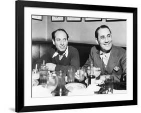 Chico (Left) and Groucho Marx at Lunch in the Famous Brown Derby Restaurant in Hollywood-null-Framed Photo