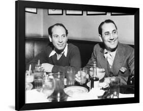 Chico (Left) and Groucho Marx at Lunch in the Famous Brown Derby Restaurant in Hollywood-null-Framed Photo