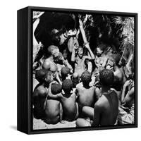 Chief Acts Out a Story to Bushman Children, Southern Kalahari Desert in Central Southern Africa-Nat Farbman-Framed Stretched Canvas