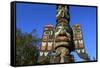 Chief Johnson Tlingit totem pole, beautiful sunny summer day, Ketchikan, Southern Panhandle, Southe-Eleanor Scriven-Framed Stretched Canvas