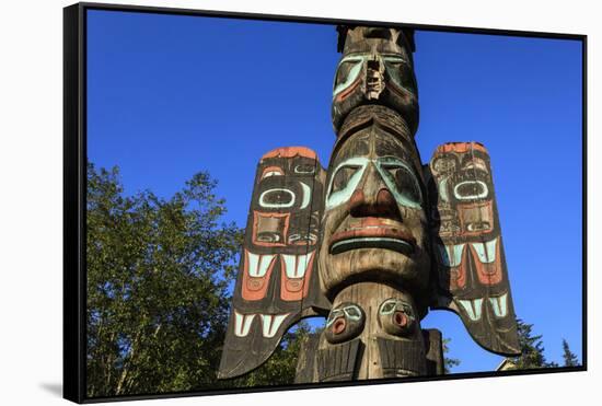 Chief Johnson Tlingit totem pole, beautiful sunny summer day, Ketchikan, Southern Panhandle, Southe-Eleanor Scriven-Framed Stretched Canvas