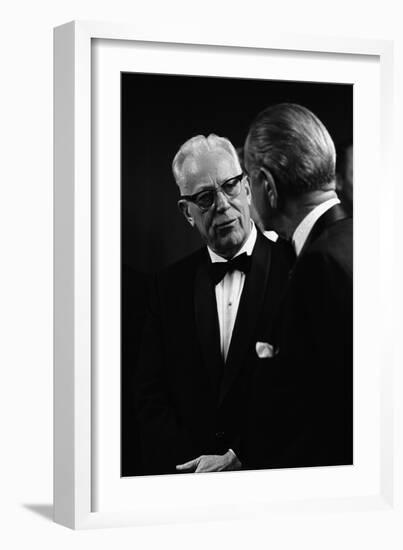 Chief Justice Earl Warren Speaking with President Lyndon Johnson, May 11, 1968-null-Framed Photo