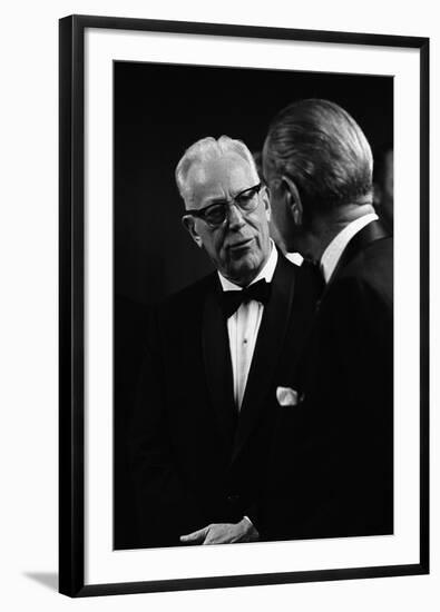 Chief Justice Earl Warren Speaking with President Lyndon Johnson, May 11, 1968-null-Framed Photo