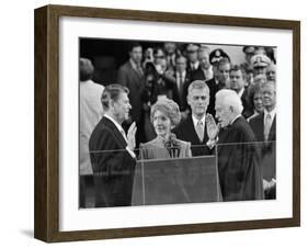 Chief Justice Warren Burger Administers the Oath of Office to Ronald Reagan, January 20, 1981-null-Framed Photographic Print