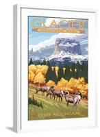 Chief Mountain and Big Horn Sheep - Glacier National Park, Montana-Lantern Press-Framed Art Print