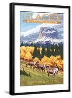 Chief Mountain and Big Horn Sheep - Glacier National Park, Montana-Lantern Press-Framed Art Print