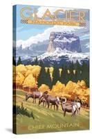 Chief Mountain and Big Horn Sheep - Glacier National Park, Montana-Lantern Press-Stretched Canvas