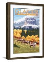 Chief Mountain and Big Horn Sheep - Glacier National Park, Montana-Lantern Press-Framed Art Print