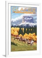 Chief Mountain and Big Horn Sheep - Glacier National Park, Montana-Lantern Press-Framed Art Print