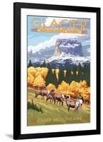 Chief Mountain and Big Horn Sheep - Glacier National Park, Montana-Lantern Press-Framed Art Print
