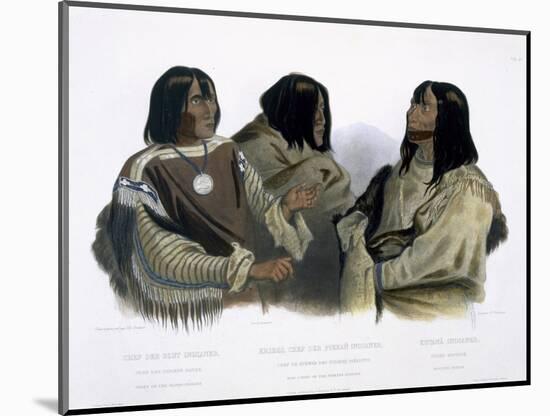 Chief of Blood Indians, War Chief of Piekann Indians and a Koutani Indian, Engraved Hurlimann, 1844-Karl Bodmer-Mounted Giclee Print