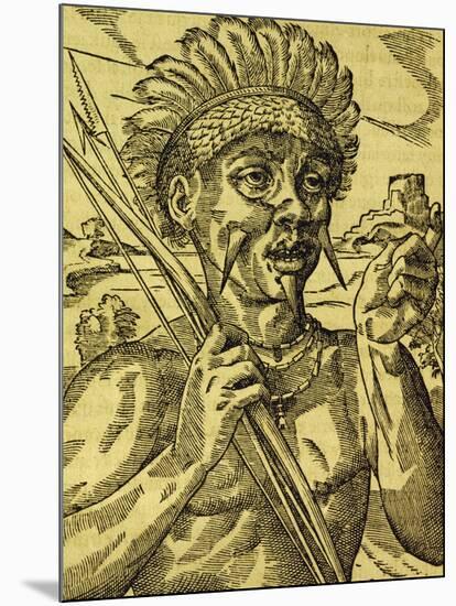 Chief of Tribe of Cannibals, Engraving from Universal Cosmology-Andre Thevet-Mounted Giclee Print