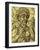 Chief of Tribe of Cannibals, Engraving from Universal Cosmology-Andre Thevet-Framed Giclee Print