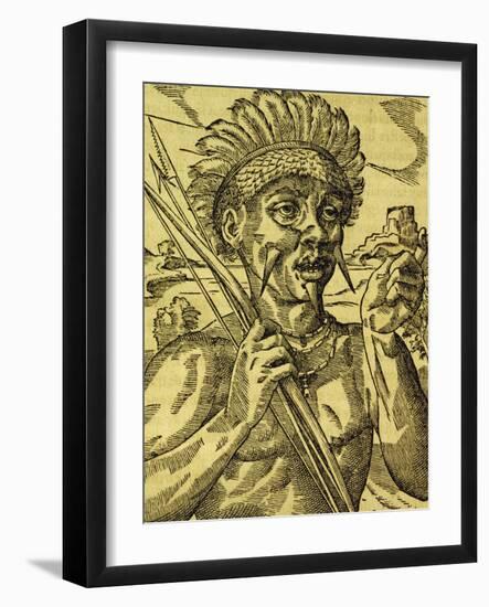 Chief of Tribe of Cannibals, Engraving from Universal Cosmology-Andre Thevet-Framed Giclee Print